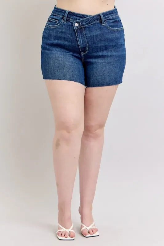 Judy Blue Plus Size High Waist Criss-Cross Waistband Denim Shorts DK