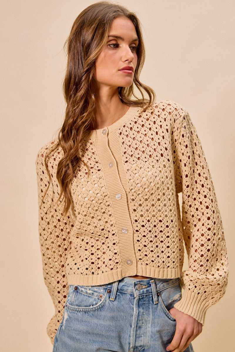 SO ME Open Knitted Button Down Cardigan Sweater Top