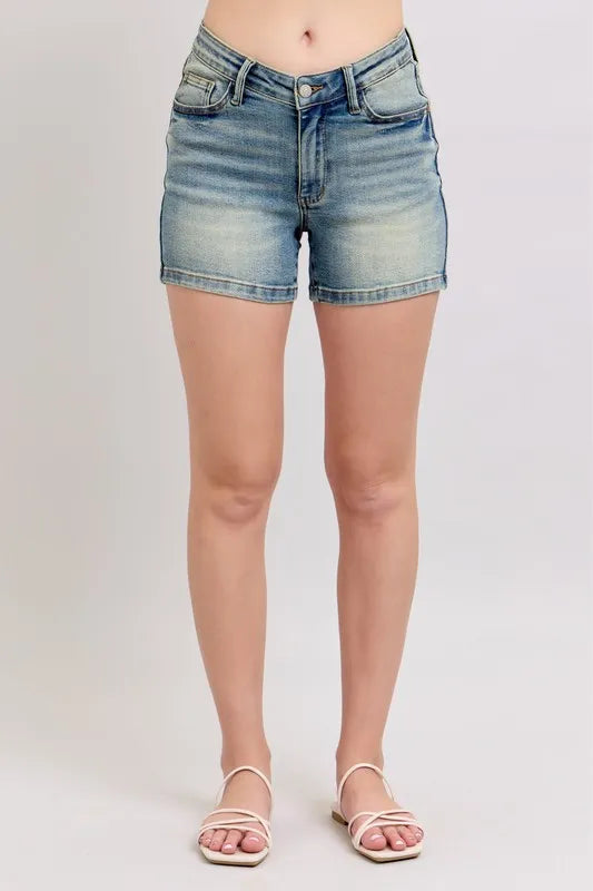 Judy Blue Full Size V-Front Vintage Wash Shorts Plus Size MD
