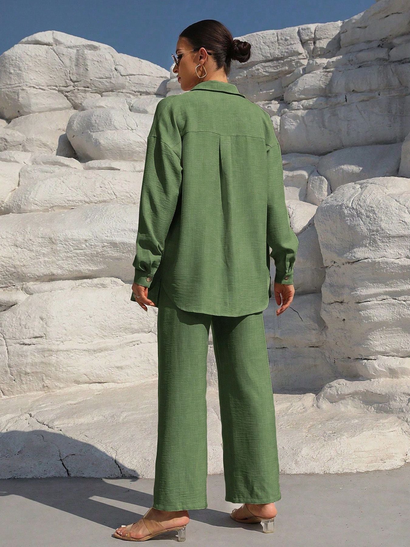 Button Up Long Sleeve Shirt and Pants Set