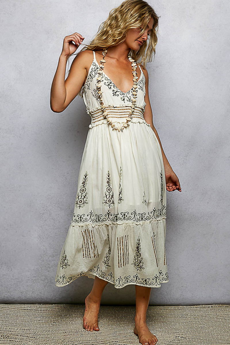 POL Smocked Waistband Floral Midi Cami Dress