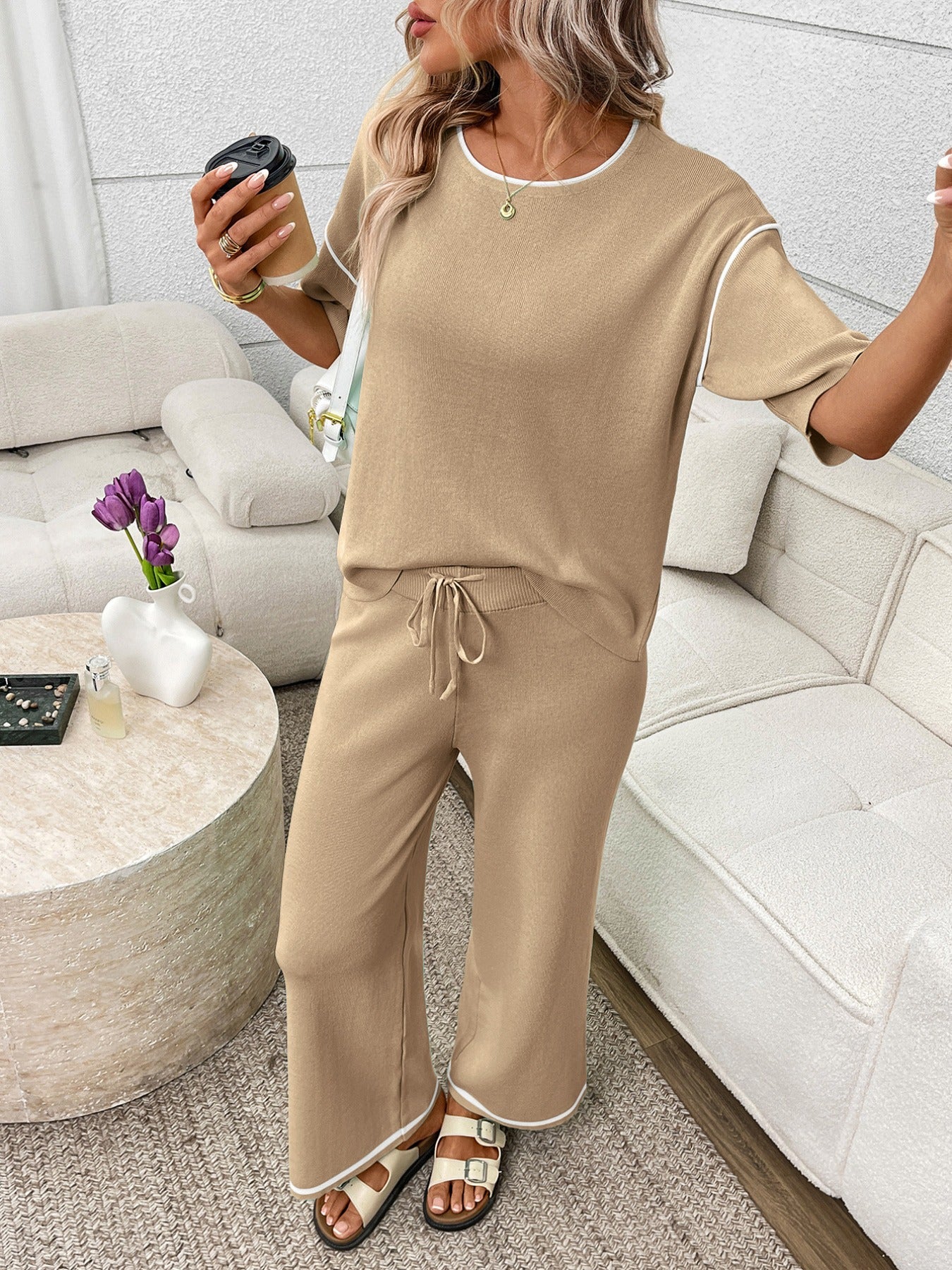 Round Neck Half Sleeve Top and Pants Set