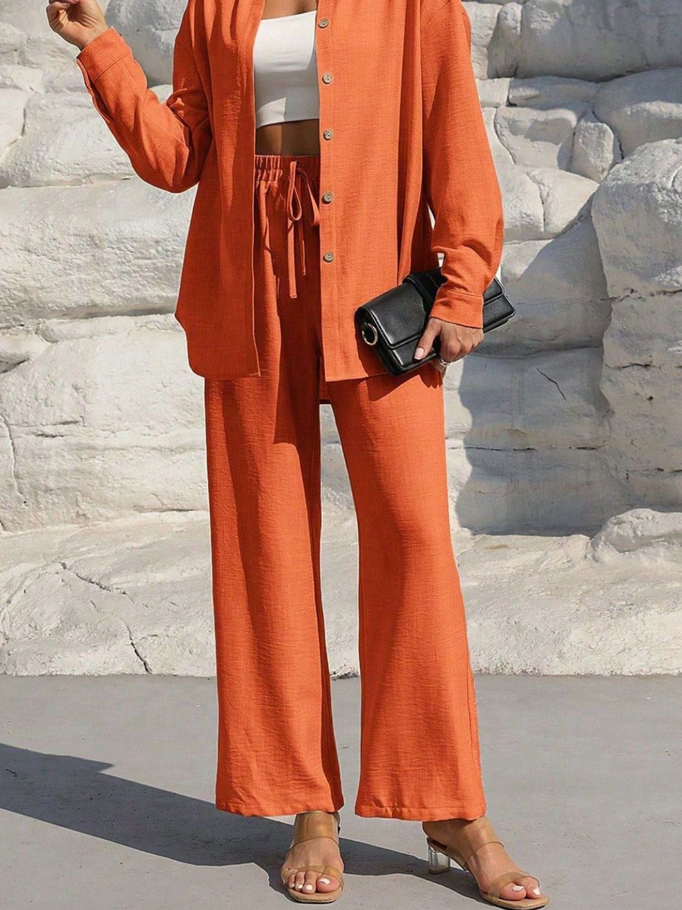 Button Up Long Sleeve Shirt and Pants Set