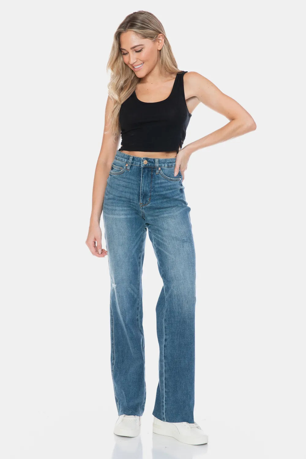 Judy Blue Tummy Control Cut Raw Hem Straight Jeans 88848