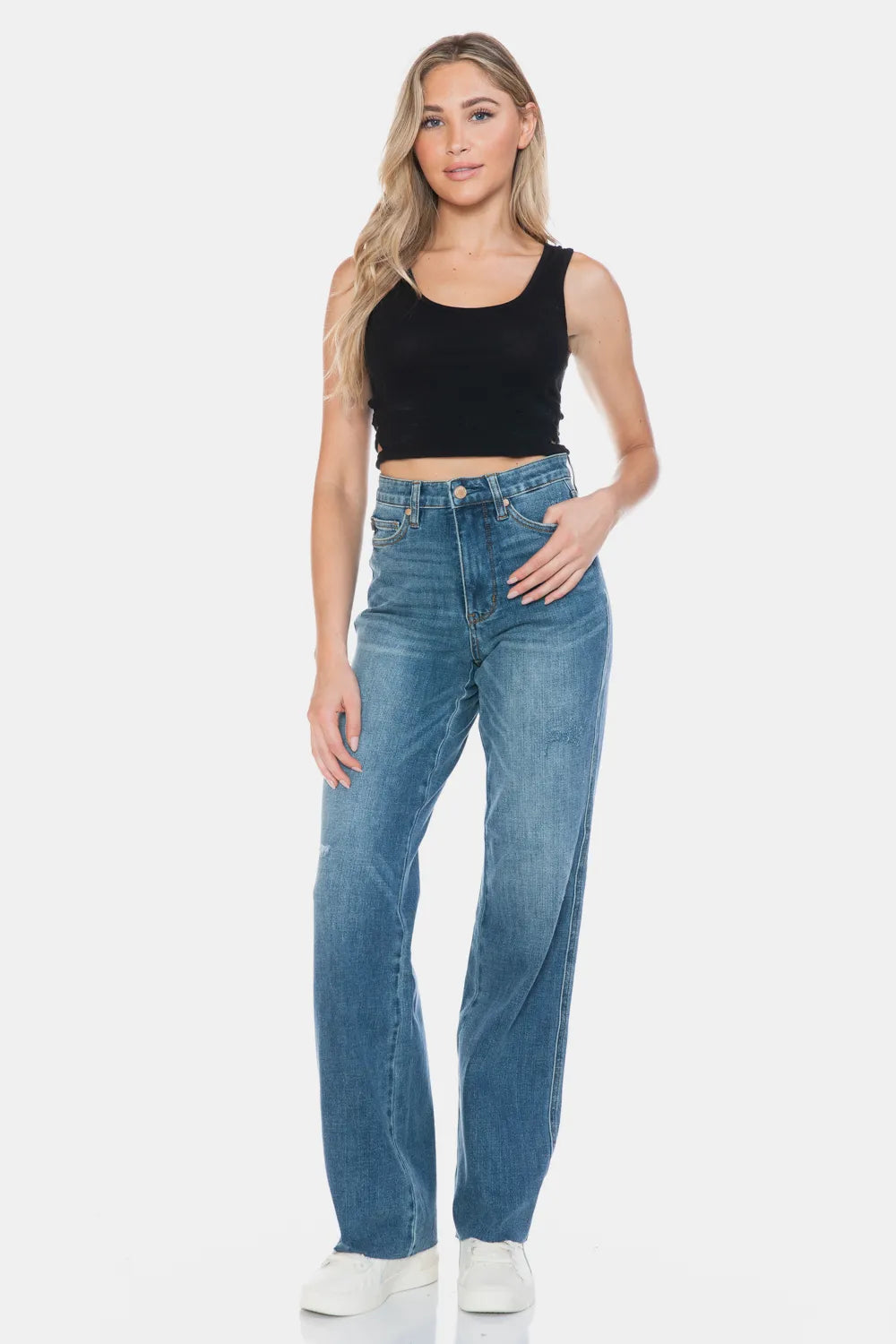 Judy Blue Tummy Control Cut Raw Hem Straight Jeans 88848