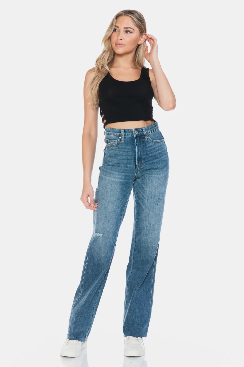 Judy Blue Tummy Control Cut Raw Hem Straight Jeans 88848