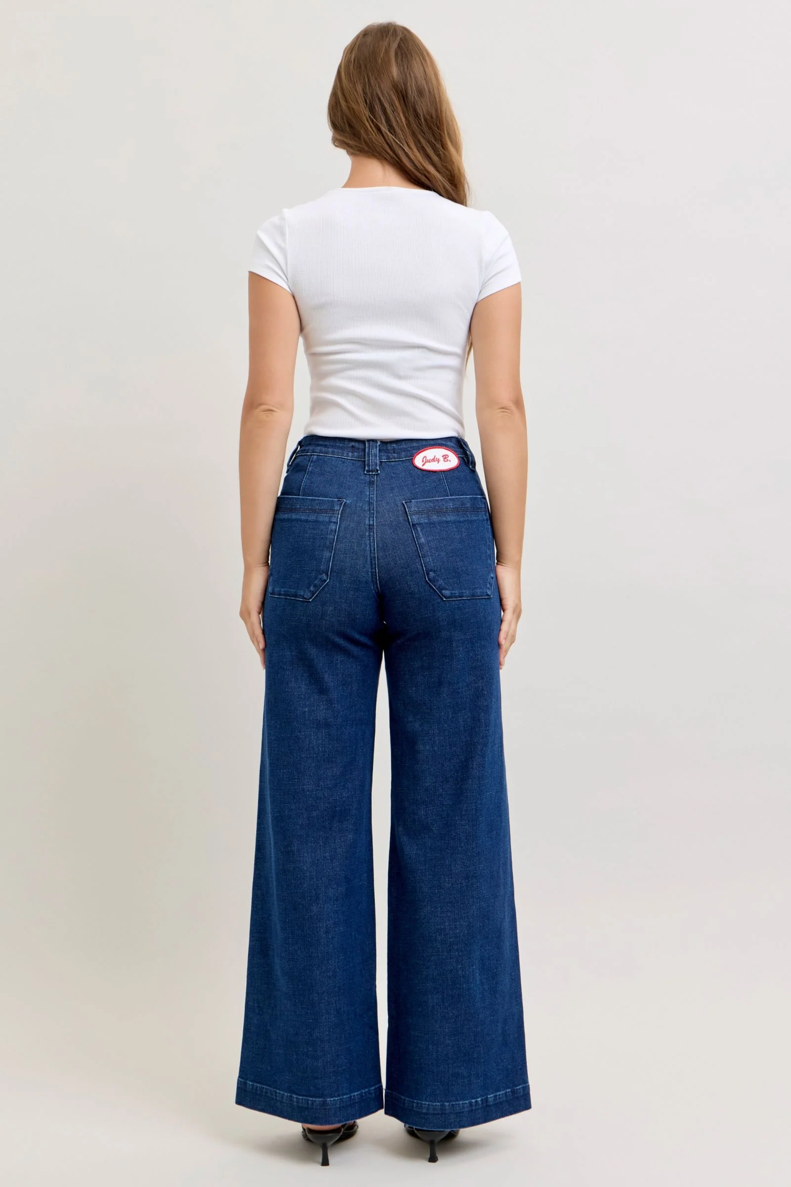 Judy Blue High Waist Patch Pockets & Twisted Seam Retro Wide Leg Denim Jeans 881092
