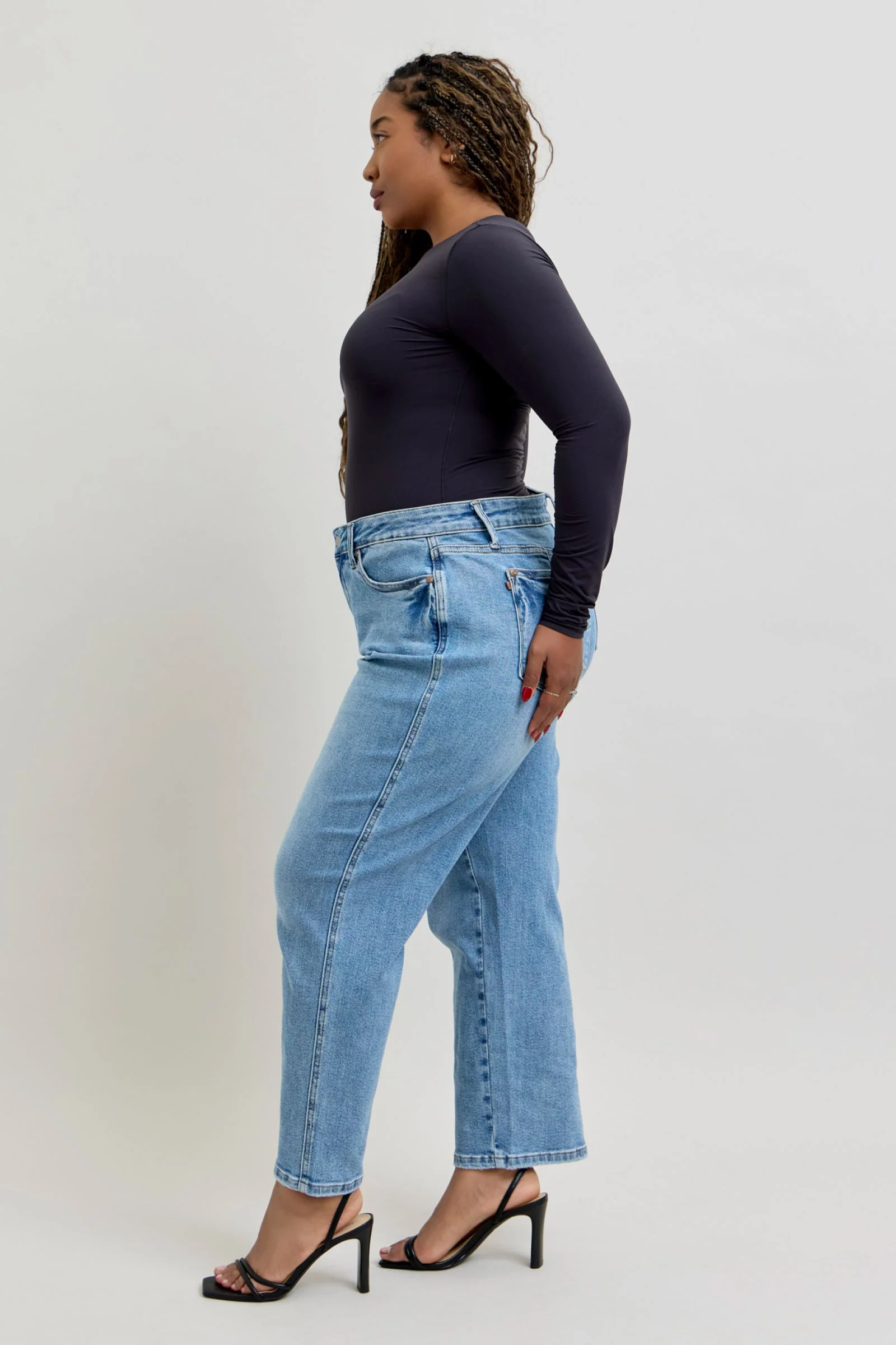 Judy Blue Mid Rise Tummy Control Vintage Wash Straight Denim Jeans 88943 - Petite
