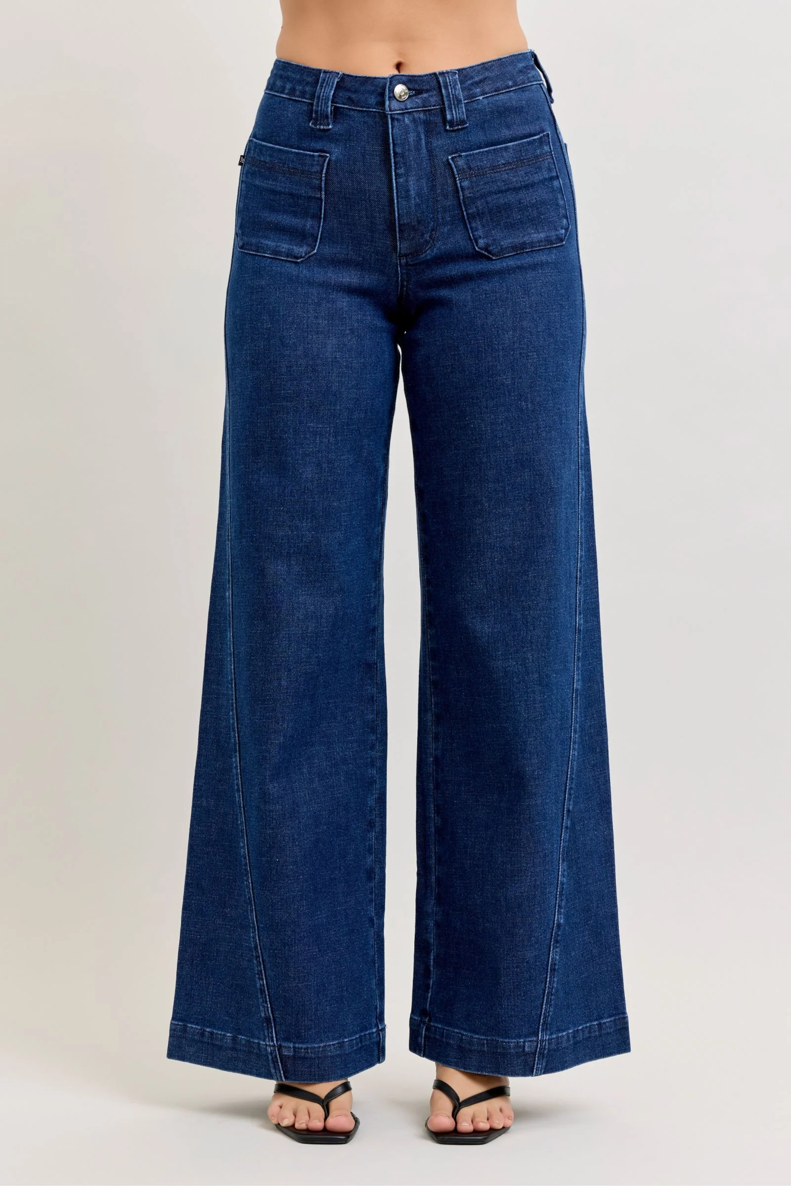Judy Blue High Waist Patch Pockets & Twisted Seam Retro Wide Leg Denim Jeans 881092 15 32