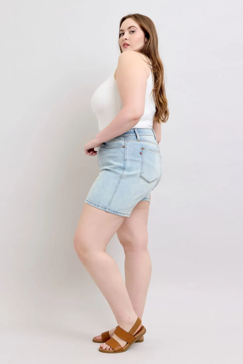 Judy Blue Full Size 2 Button Denim Shorts with Pockets Plus Size