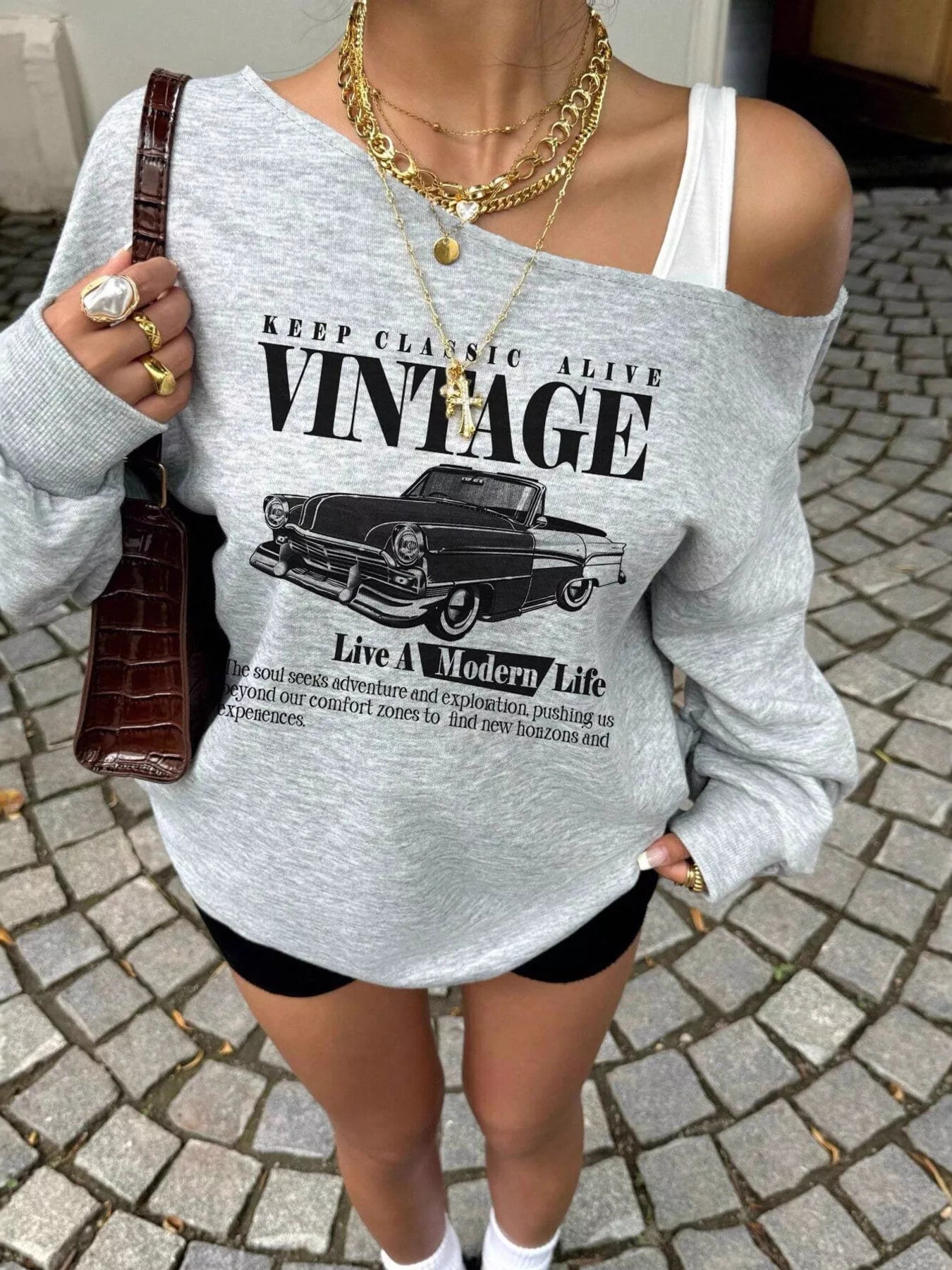 Asymmetrical Neck Long Sleeve Sweatshirt