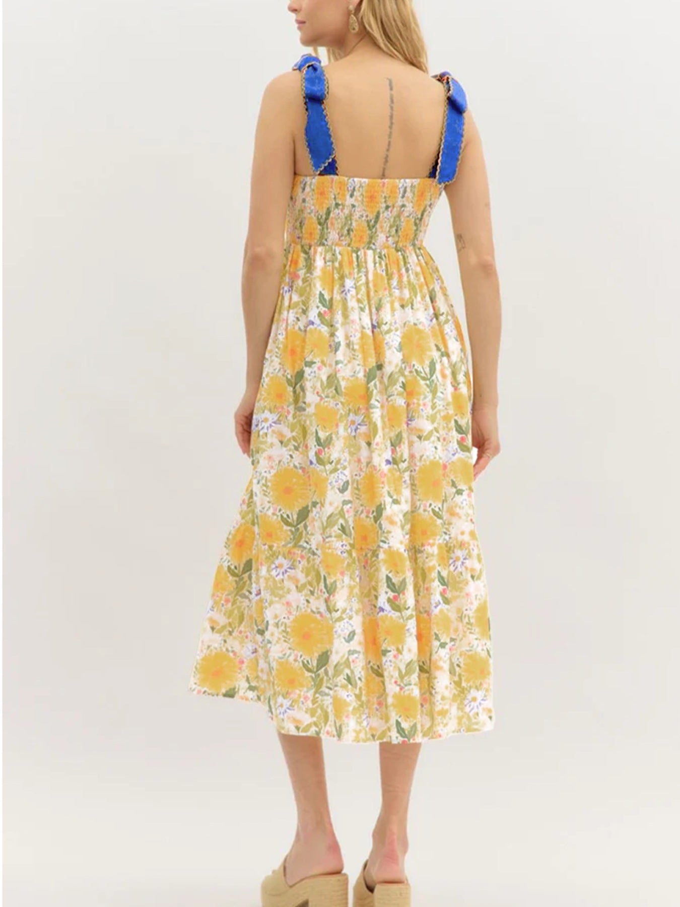 Floral Print Tie-Shoulder Midi Dress