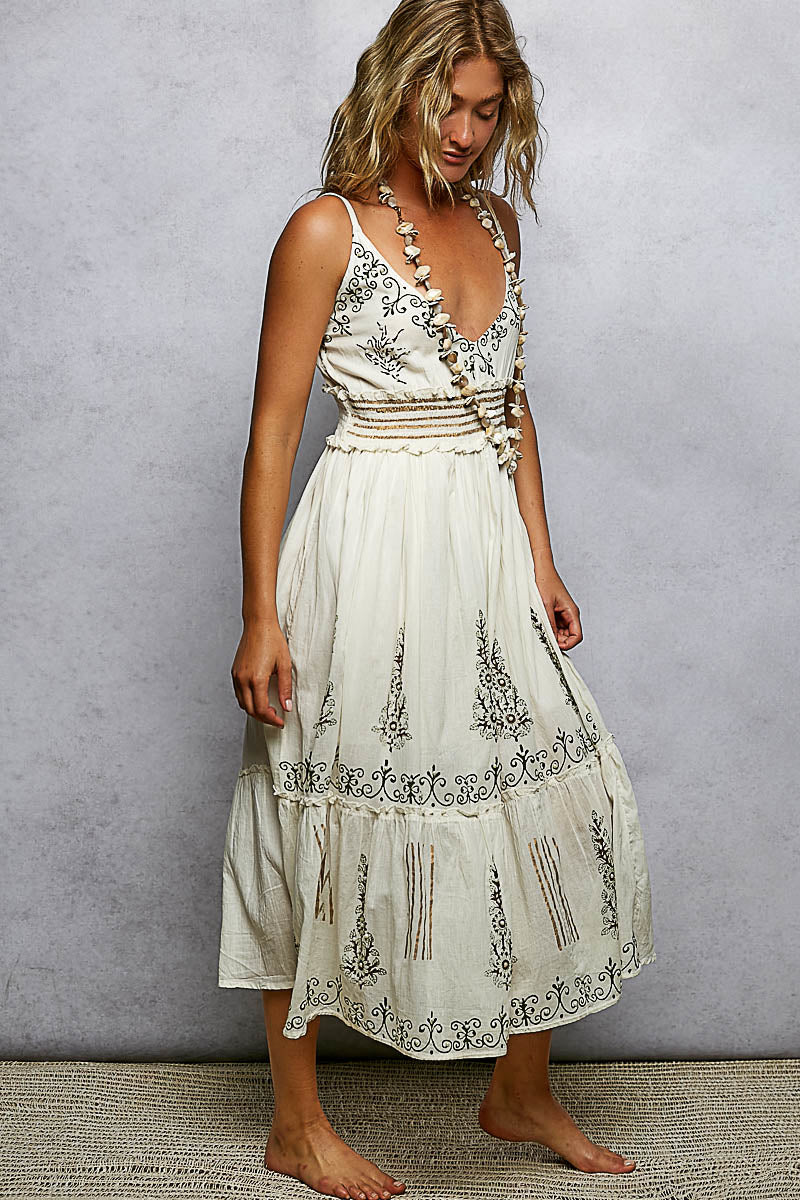 POL Smocked Waistband Floral Midi Cami Dress