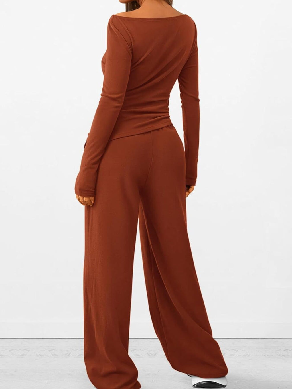 Round Neck Long Sleeve Top and Pants Set