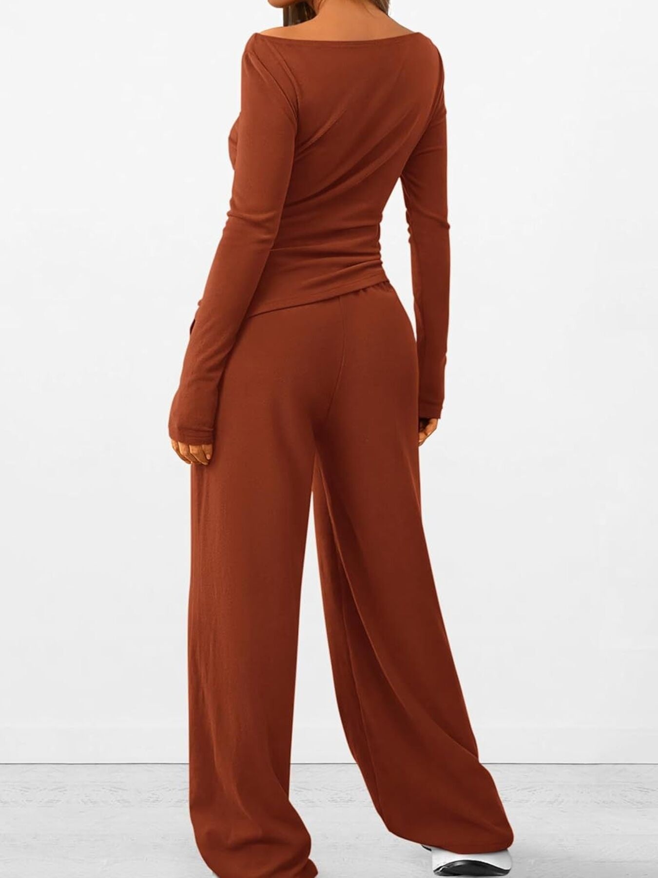 Round Neck Long Sleeve Top and Pants Set