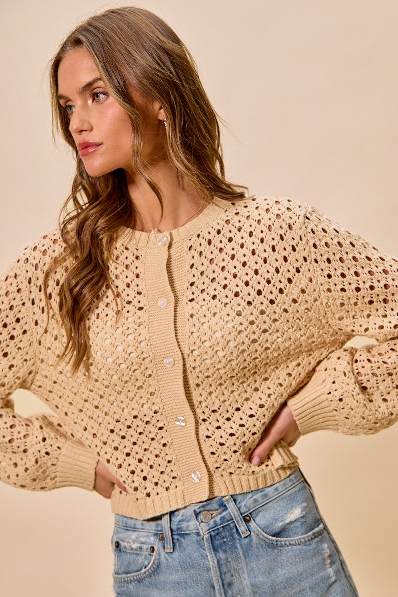 SO ME Open Knitted Button Down Cardigan Sweater Top