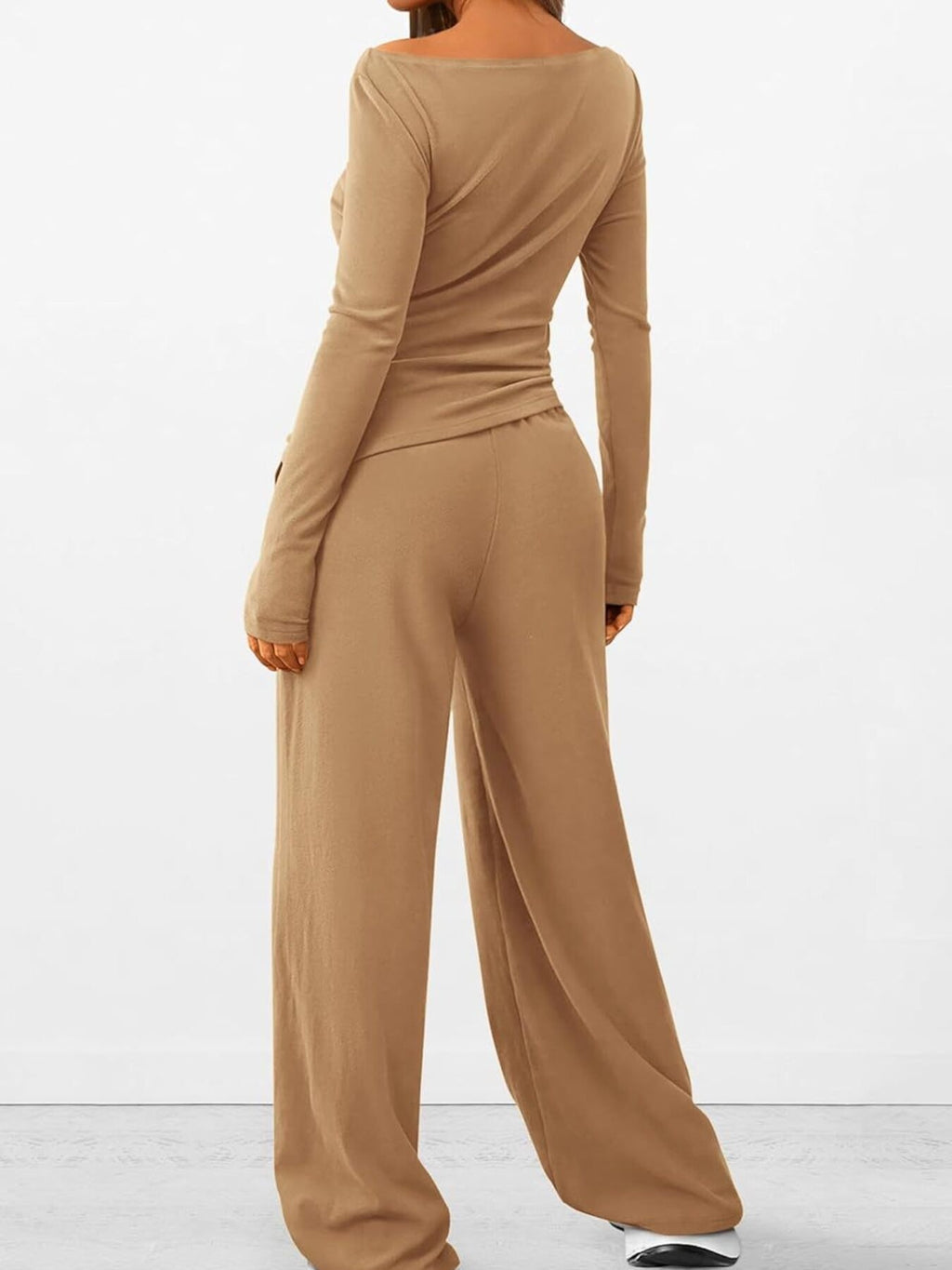 Round Neck Long Sleeve Top and Pants Set