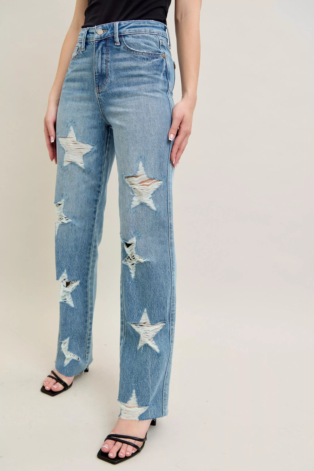 Judy Blue High Waist Rigid Magic Star Shaped Destroy 90's Straight Jeans 88915