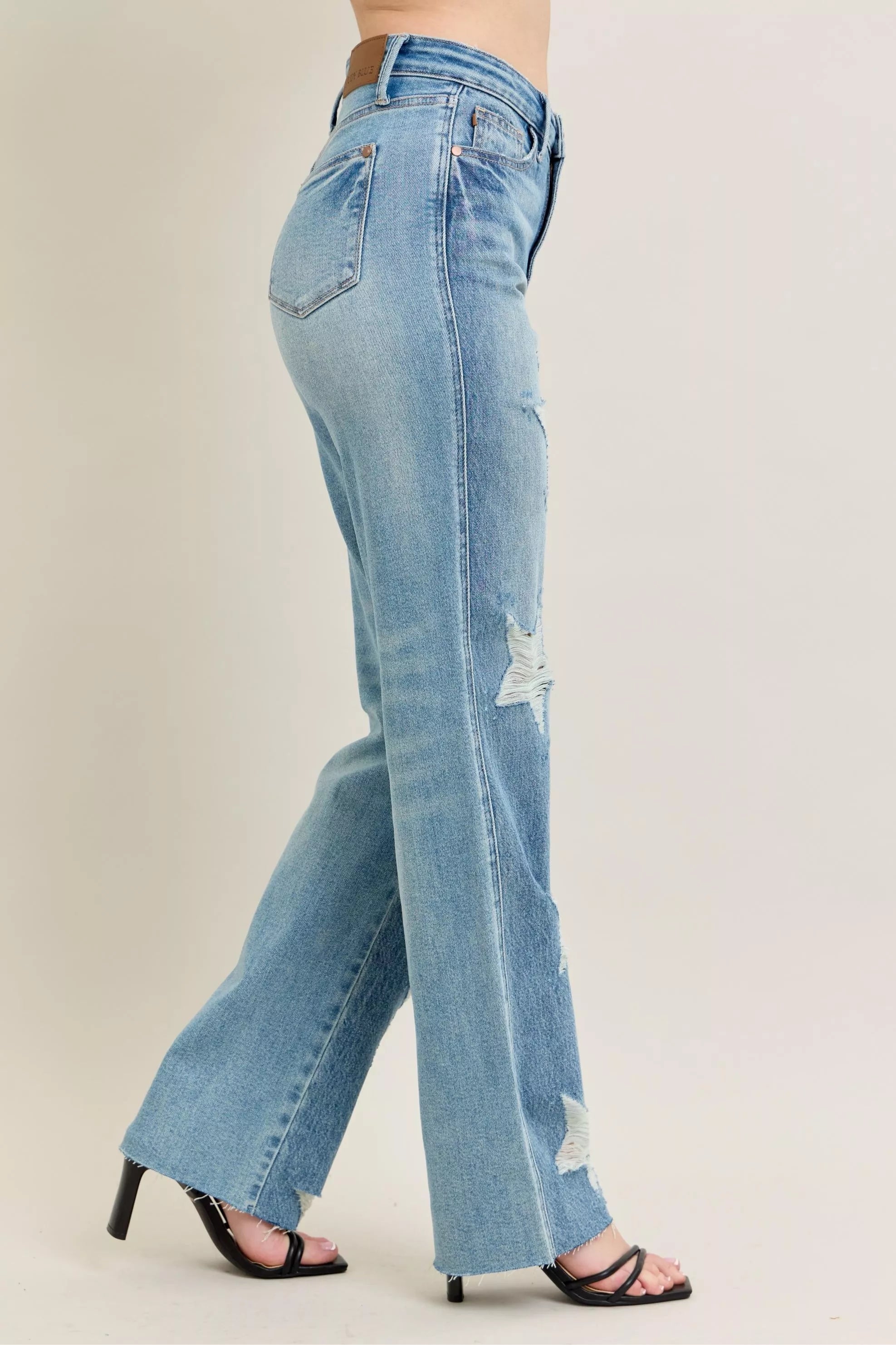 Judy Blue High Waist Rigid Magic Star Shaped Destroy 90's Straight Jeans 88915