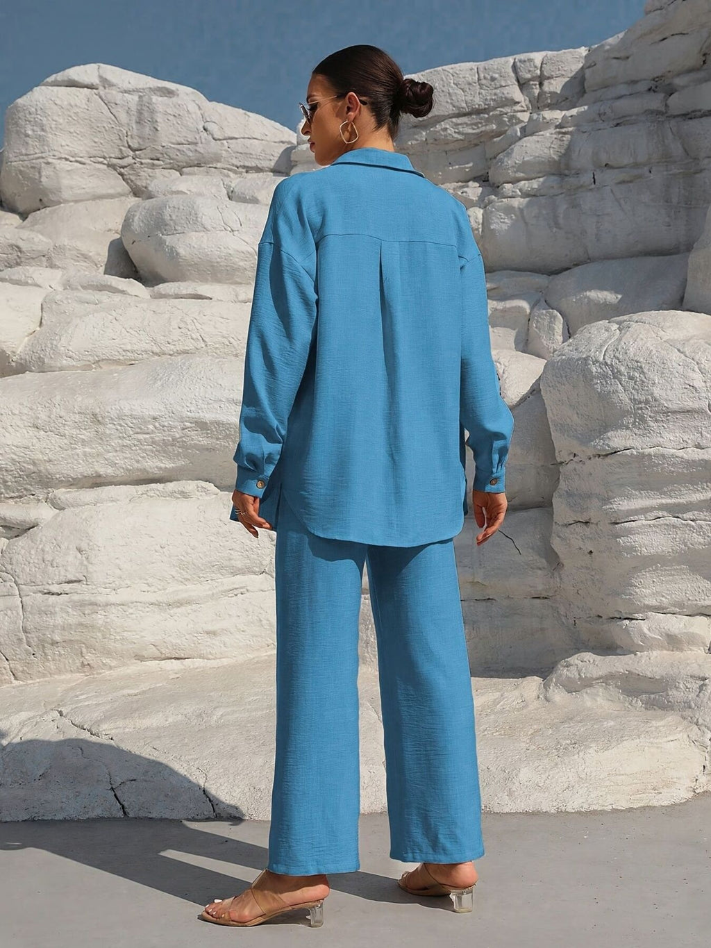 Button Up Long Sleeve Shirt and Pants Set