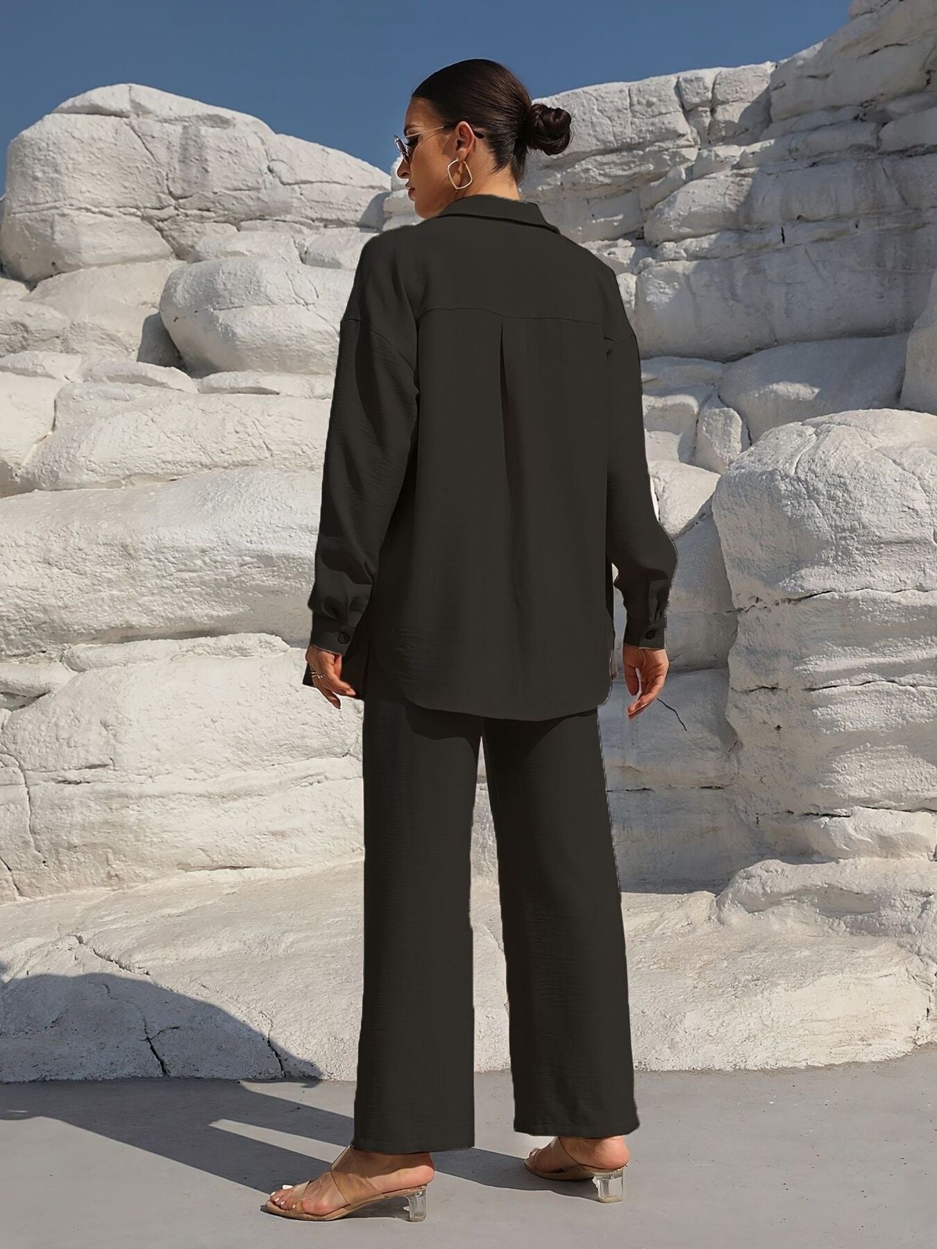 Button Up Long Sleeve Shirt and Pants Set