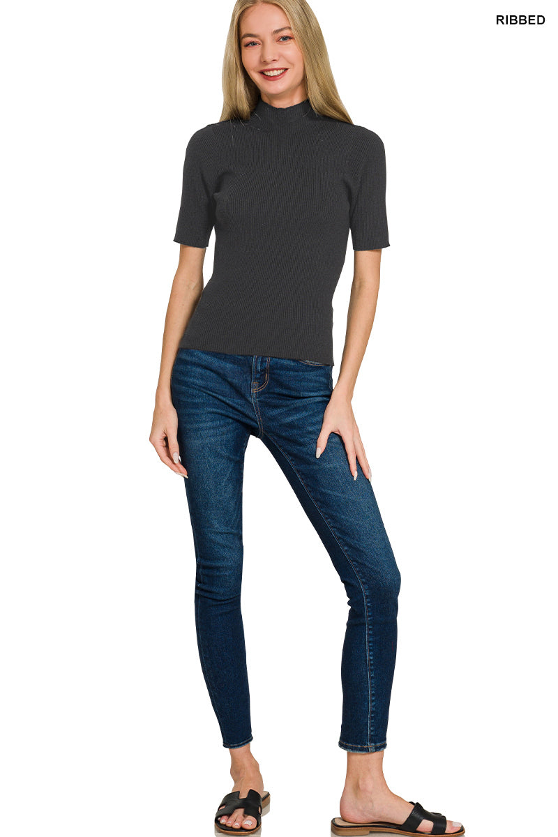 Zenana Viscose Ribbed Mock Neck Sweater