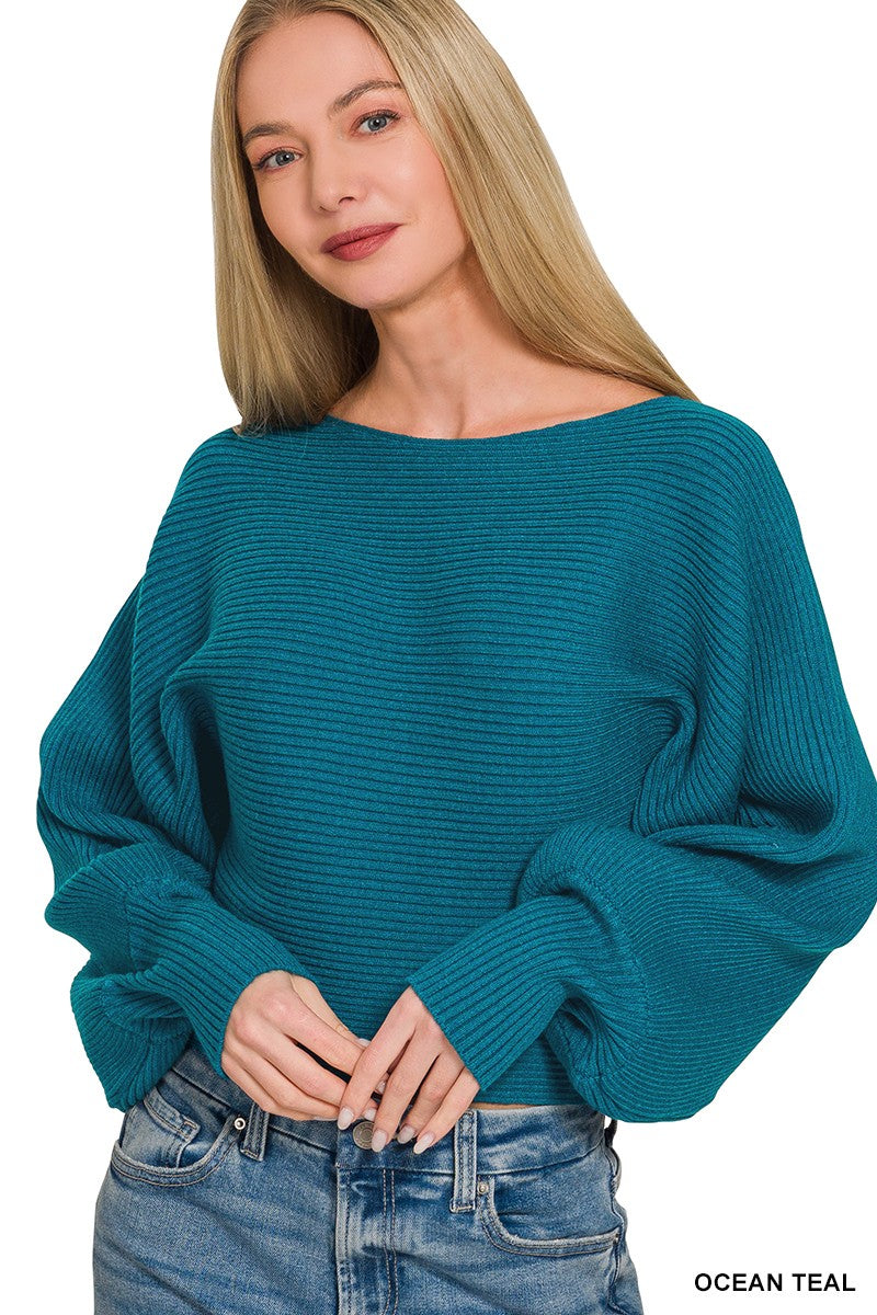 Zenana Boat Neck Balloon Sleeve Sweater